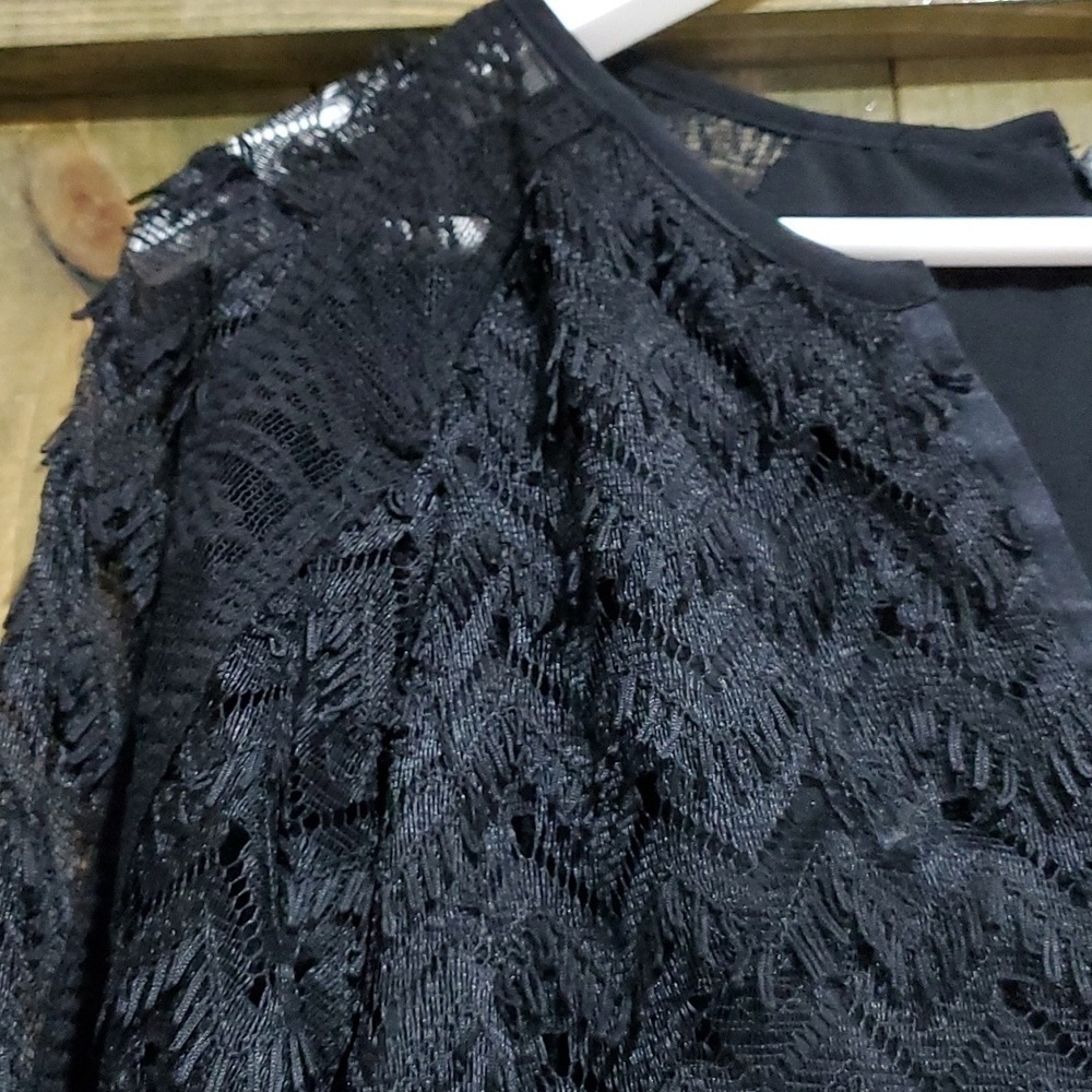 NANETTE LEPORE BLACK LACE LONG SLEEVE ZIGZAG TUNIC A-LINE  DRESS XS Whimsy Goth - Picture 2 of 11